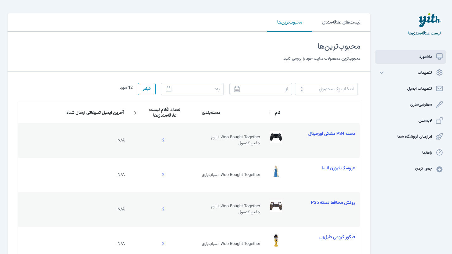 افزونه لیست علاقهمندیهای YITH